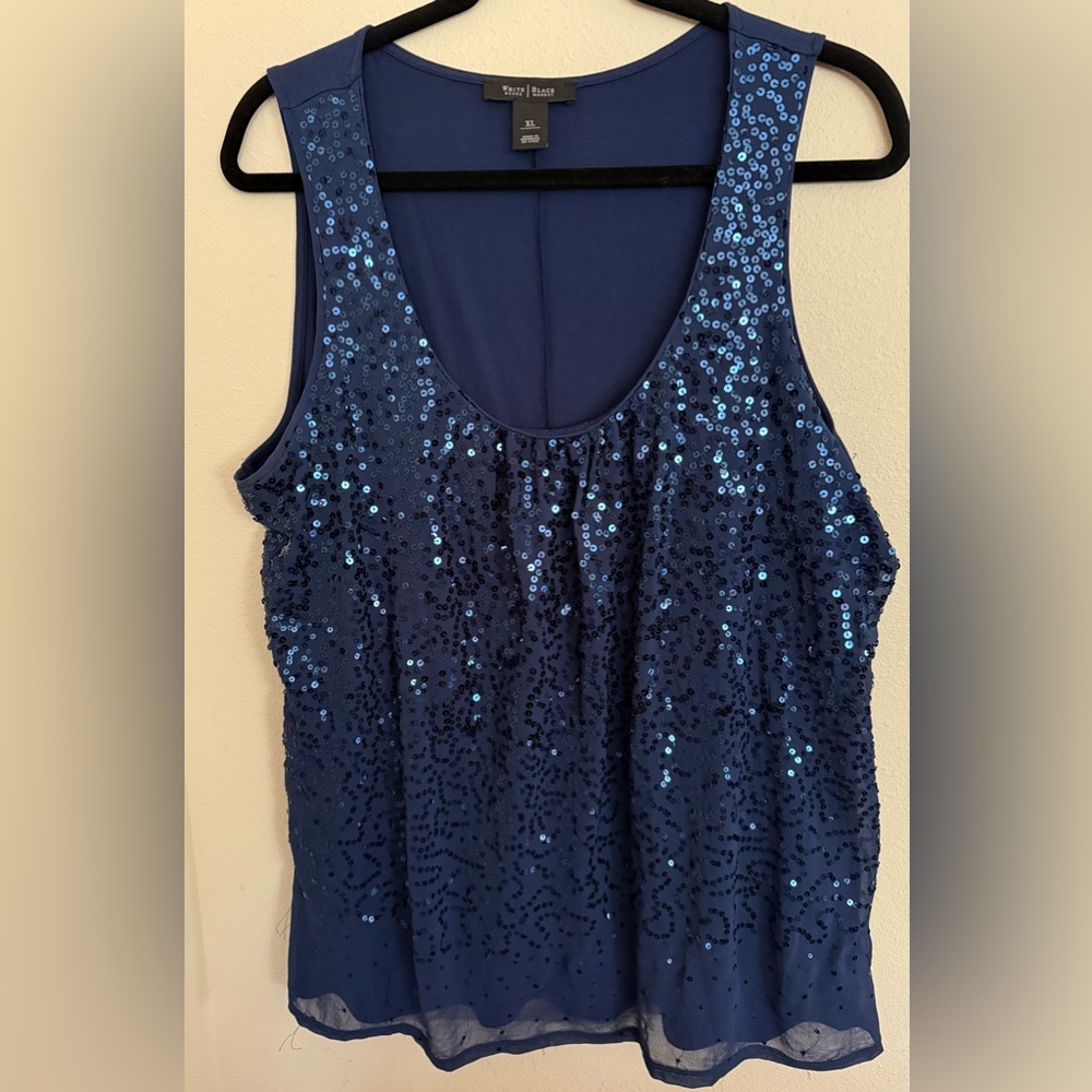 White House Black Market Navy Sequin Tank Top